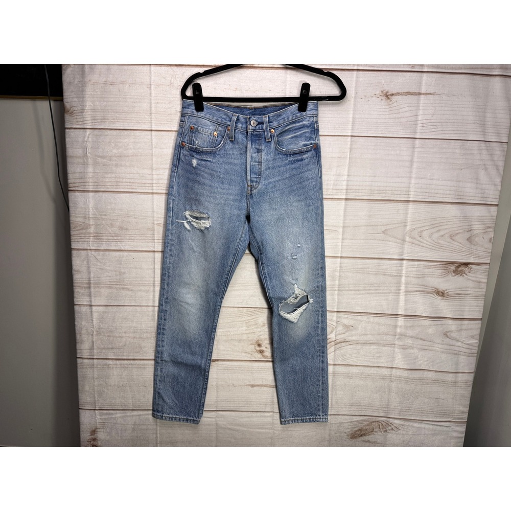 Levis 501 S Women's High Rise Distressed Light Wash Button Fly Jeans 26x28